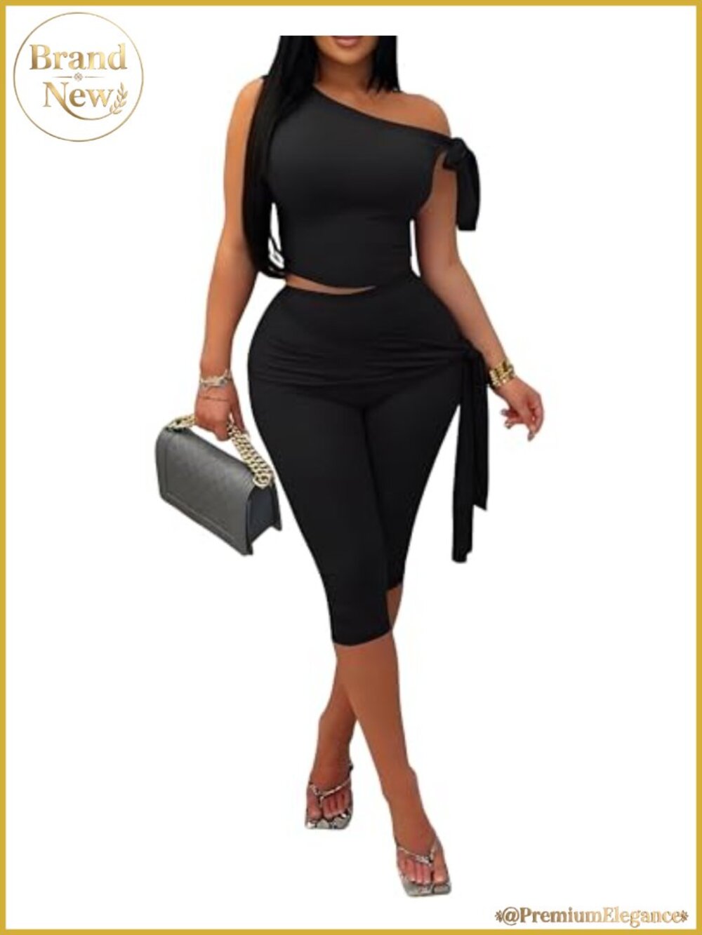 Off Shoulder Two Piece Set Women Bodycon Crop Top Capri Pants